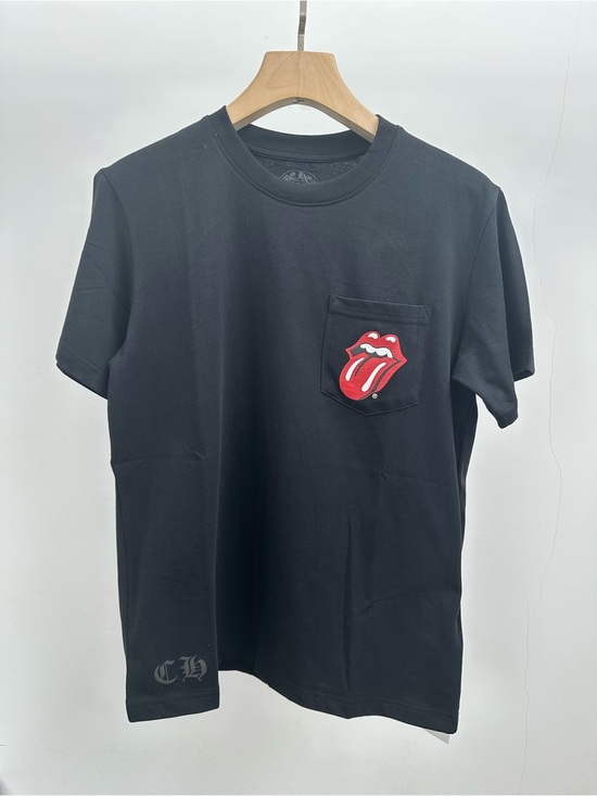 Chrome Hearts Other - Chrome Hearts Black Short-Sleeve Pocket Tee with Red Tongue Patch